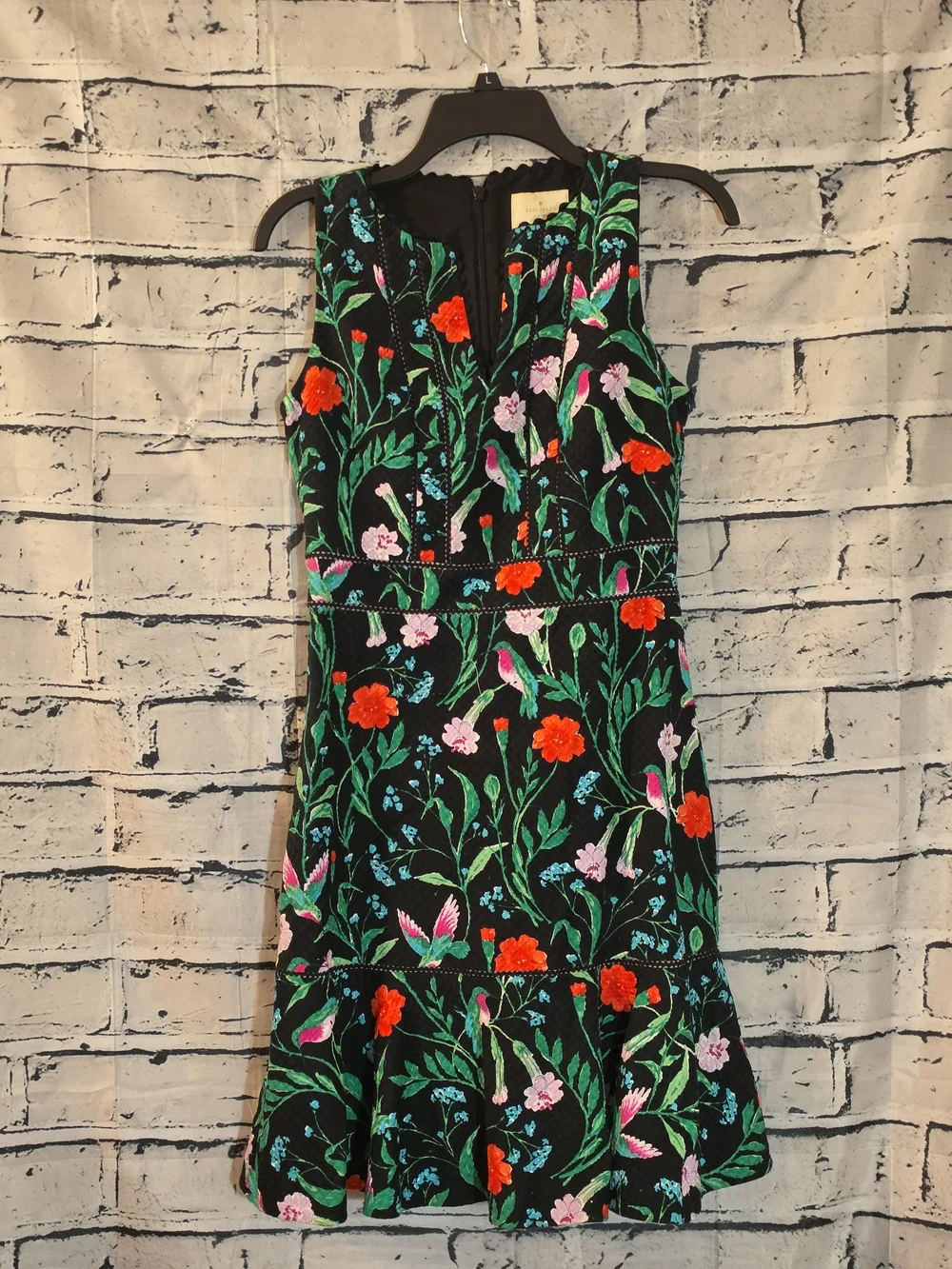 kate spade Black Floral Embroidered V-Neck Mini Dress